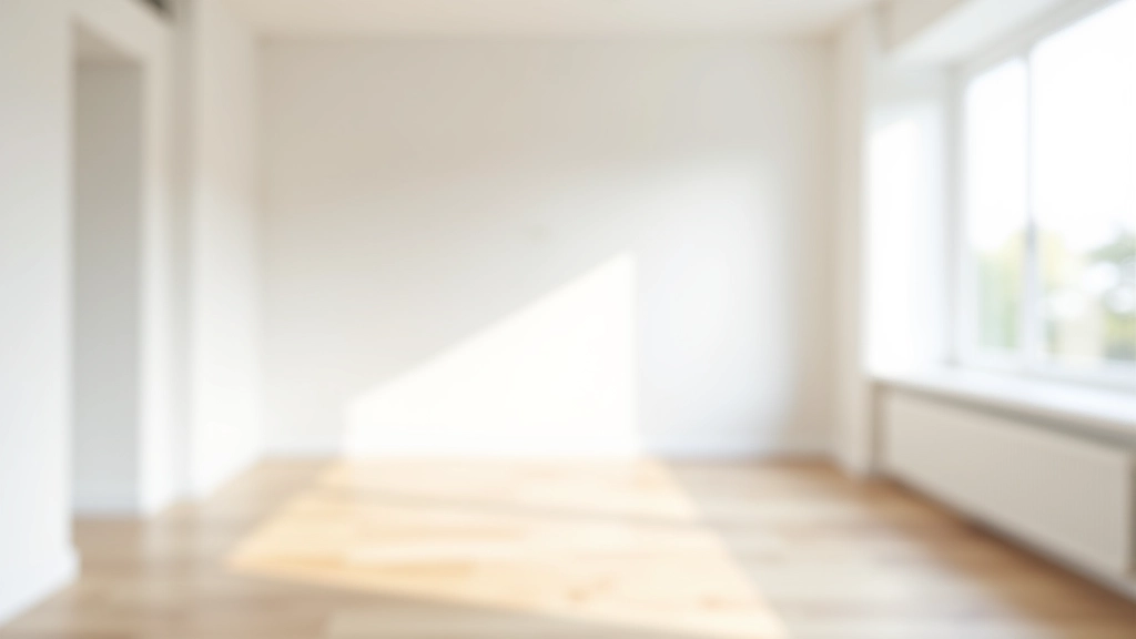 Empty modern living room with clean white walls, polished wooden floors, and natural light from window