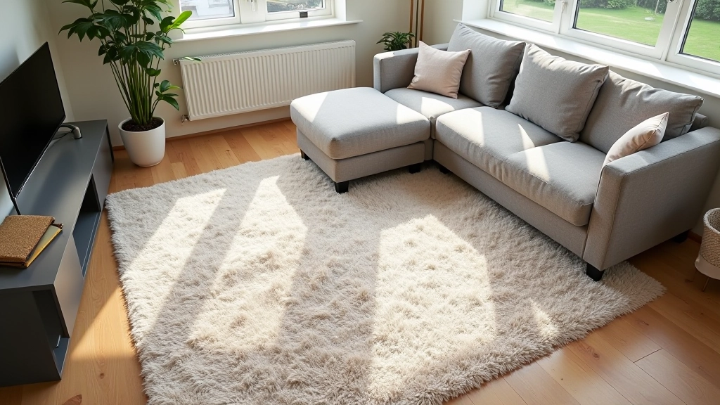 Pristine living room with vacuumed carpets and dust-free furniture surfaces