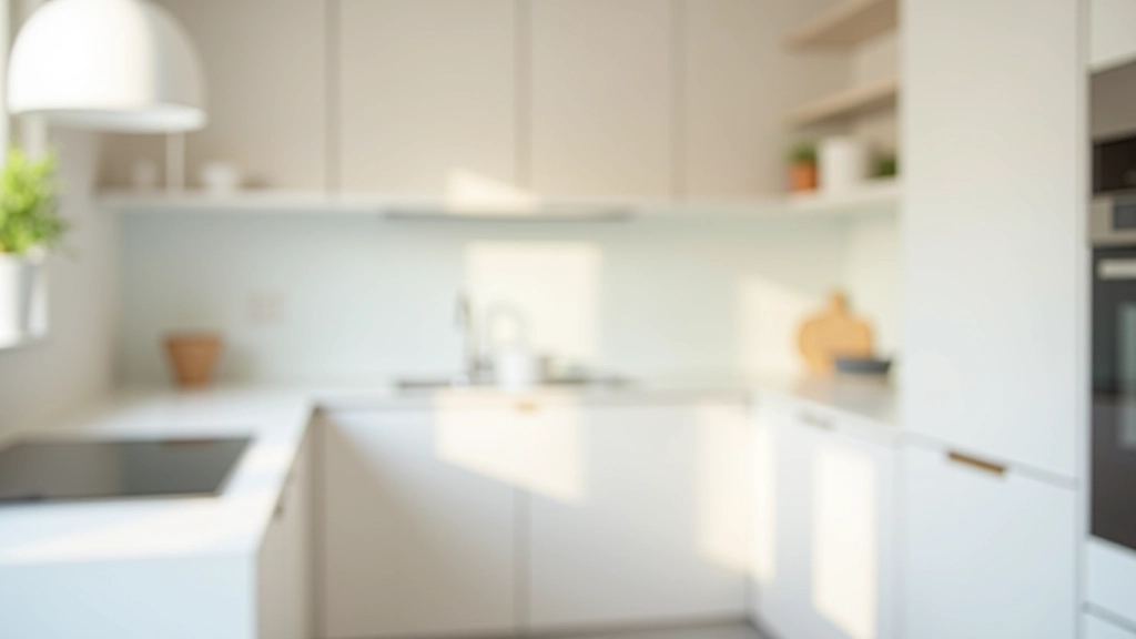 Organized kitchen with clear countertops and items stored in cabinets ready for cleaning